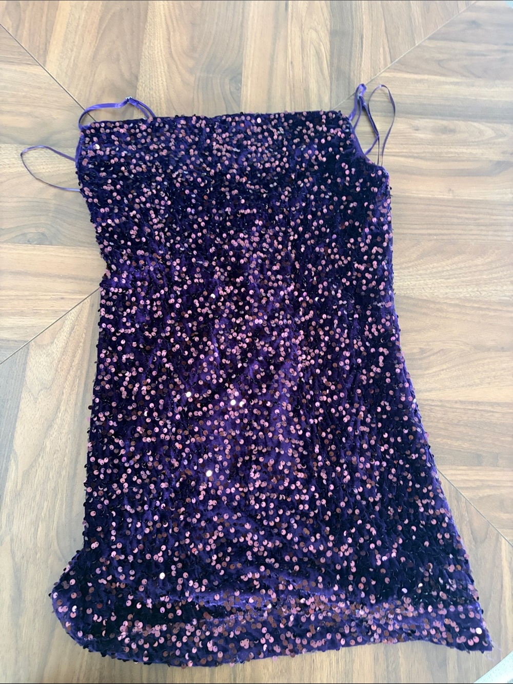 Socialite Purple Sequin Spaghetti-Strap Dress